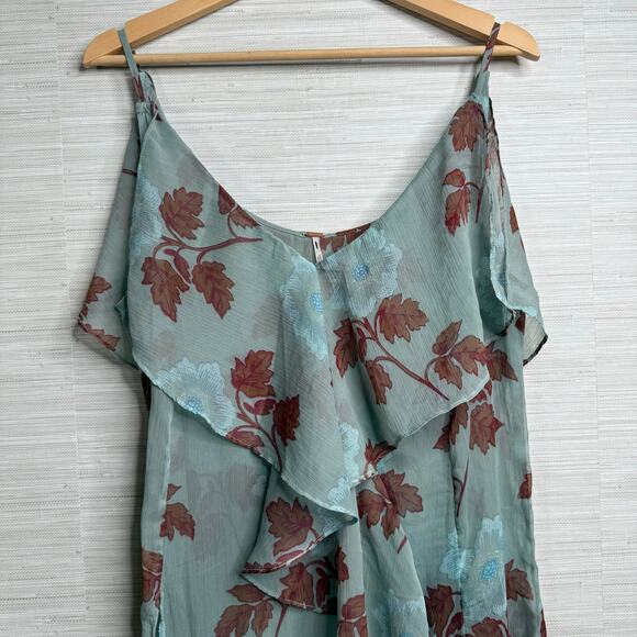 Free People dress or maxi top floral sheer slip ruffled strappy slit boho Large - Picture 5 of 10
